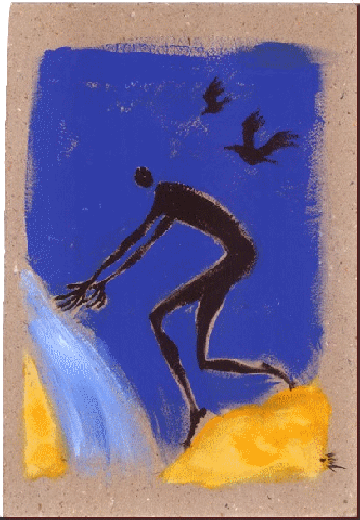 Jim Bouchet : peinture acyilique - Elie au torrent de Kerit