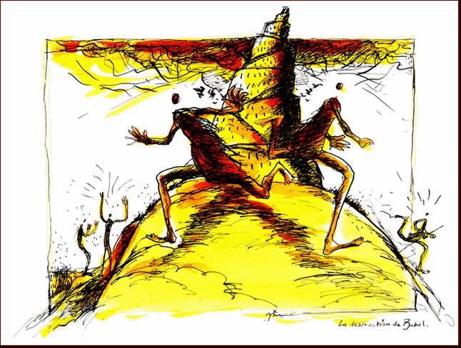 Jim Bouchet : illustration textes sacrs - La destruction de Babel  