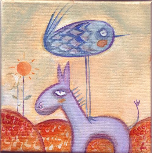 Jim Bouchet :acrylique sur toile - l'ne  oiseau